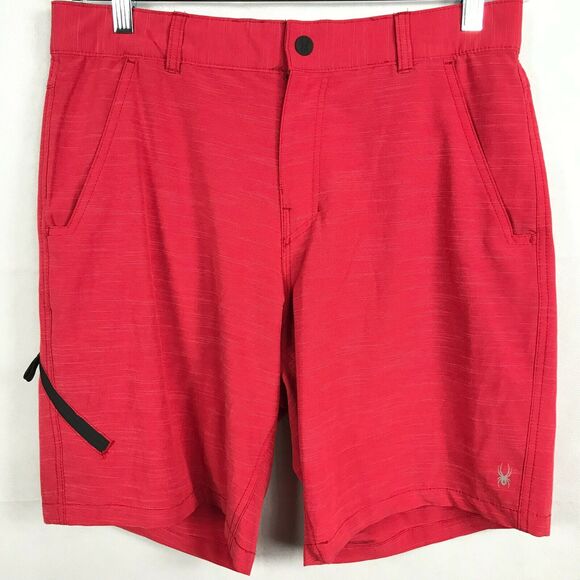 Spyder Swim Trunks Mens Sz L Red Hiking Fishing Board Net Lined‎ Zip Pocket - Picture 1 of 10